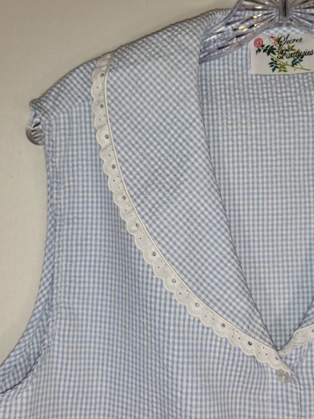 Secret Fantasies Vintage 80's/90's 2 pc Pajama Set Size XL Blue/White Gingham - Picture 3 of 15